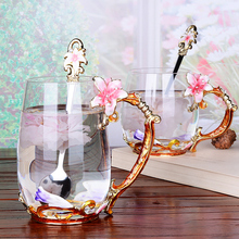Copo de vidro criativo esmaltado, copo de vidro rosa flor de lírio, xícara de café estilo aderente, copo resistente ao calor para chá, utensílios para bebidas 2024 - compre barato