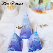 50pcs Creative small fresh oil painting blue pyramid shape wedding favor with hand gift candy box chocolate box party supplies 2024 - buy cheap