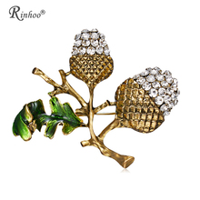 RINHOO Vintage Pine Nuts Brooches for Women Cute Plant Crystal Brooch Pin Enamel Leaf Green Color Fashion Christmas Jewelry 2024 - buy cheap