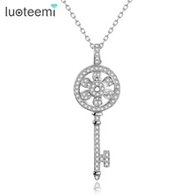 LUOTEEMI Brand Luxury White Gold-Color Clear Cubic Zirconia Micro Paved Pendant Long Key Necklace for Fashion Women 2024 - buy cheap