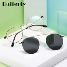 Ralferty óculos de sol retrô redondo, óculos de sol feminino com clipe de ímã polarizado, para prescrição feminina, preto d062 2024 - compre barato