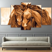 Cuadros de pintura para pared, arte Modular del marco del cartel, 5 paneles, caballo rojo, Animal, lienzo moderno para sala de estar, HD, decoración del hogar impresa 2024 - compra barato