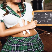 Американская Горячая Соблазнительная зеленая сексуальная школьная форма для девочек, укороченный топ и мини-юбка, фантазийные пикантные эротические костюмы 2024 - купить недорого