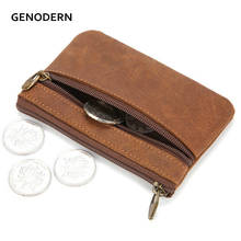 GENODERN Vintage Crazy Horse Leather Men's Coin Purse Genuine Leather Zipper Coin Wallet Retro Key Holder Small Money Bag 2024 - buy cheap