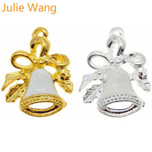 Julie wang 1 pacote branco esmalte natal sino encantos liga colar pingentes pulseira jóias fazendo acessório 2024 - compre barato