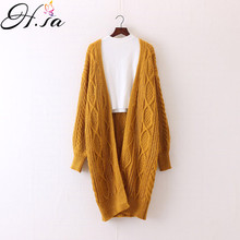 H.SA Winter Autumn Long Female Cardigans Latern Sleeve Casual Knitted Poncho Sweaters Oversized Long Cardigans Korean sueter 2024 - buy cheap