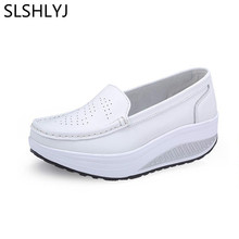 SLSHLYJ 2018 Spring Summer Women Flat Platform Shoes Woman White Nursing Shoes Cut-out Loafers Slip on Moccasins Shoes woman 2024 - buy cheap