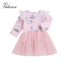2018 Brand New 0-24M Princess Infant Baby Girls Romper Dress Cartoon Swan Animal Lace Long Sleeve Pink Jumpsuit Chiffon Playsuit 2024 - buy cheap