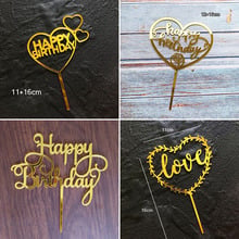 Gold Acrylic Happy Birthday Cake Topper Garland LOVE Heart Cupcake Topper For Birthday Wedding Party Cake Decorations Tools 2024 - buy cheap