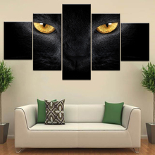 Pósteres de pared con impresión HD de un animal, pintura artística en lienzo para la decoración del hogar y la sala de estar, ojos amarillos y dorados, 5 paneles 2024 - compra barato