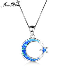 Cute Female Moon Star Pendants Necklaces Boho Blue White Fire Opal Choker Necklace Fashion silver color Wedding Jewelry 2024 - buy cheap