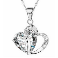 Casual Schmuck Couple Gift Fashion Women Heart Crystal Rhinestone Silvers Chain Pendant Necklace Jewelry Shipped Within 24 Hours 2024 - buy cheap