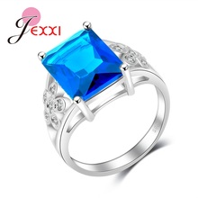 Big Africa Blue Zircon Rectangle With Double Cute Flowers Women Jewelry 925 Sterling Silver Rings Best Quality Girls Ring 2024 - buy cheap