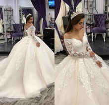 Vestidos De novia bohemios, joyas De manga larga con Apliques De encaje, vestidos De novia, vestido De novia De tren De barrido, Túnica De Mariee 2019 2024 - compra barato