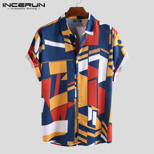 INCERUN 2020 Fashion Men Shirt Print Short Sleeve Lapel Neck Slim Fit Men Blouse Camisa Streetwear Women Casual Shirt Plus Size 2024 - buy cheap