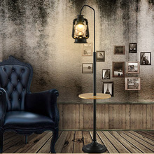 Artpad Nordic Nostalgia Led Floor Light Vintage Kerosene Beside Floor Lamp Standing with Metal Shelf Base for Living Room 2024 - buy cheap