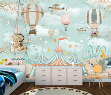 Large 3d Wallpaper Cartoon Hot Air Balloon Airplane Animal Pup Circus Playground Background Wall 3d wallpaper mural 2024 - buy cheap