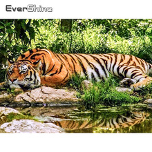 Evershine 5d pintura diamante broca completa quadrado tigre ponto cruz diamante bordado venda animais strass fotos beadwork 2024 - compre barato