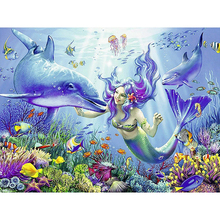 Completo quadrado/redondo diamante 5d diy pintura de diamante sereia e golfinho bordado ponto de cruz imitação de diamante mosaico decoração de casa 2024 - compre barato