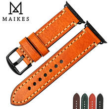 MAIKES Genuine Leather Strap Watchband Orange Watch Bracelet For Apple Watch Band 44mm 40mm 42mm 38mm Series SE 6 5 4 3 2 iWatch 2024 - buy cheap