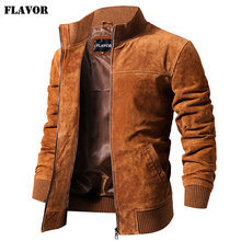 FLAVOR Men's Real Leather Jacket Men Pigskin Slim Fit Genuine Leather Coat With Rib Cuff Standing Collar 2024 - buy cheap
