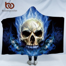 BeddingOutlet Skull Collection Hooded Blanket 3d Blue Fire Flame Sherpa Fleece Wearable Blanket Floral Stylish Throw Blanket 2024 - buy cheap