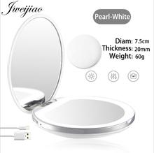 Jweijiao led iluminado mini espelho de maquiagem 1x 3x ampliação compacto viagem portátil sensing iluminação espelho de maquiagem pode personalizado foto 2024 - compre barato