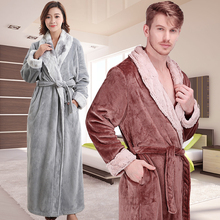 New Men Women Winter Extra Long Thick Warm Flannel Bathrobe Mens Thermal Luxury Fur Bath Robe Soft Silk Dressing Gown Male Robes 2024 - buy cheap