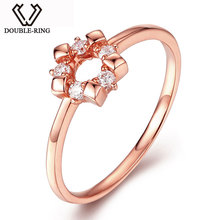 DOUBLE-RING 0.11ct Genuine Diamond Ouro 18k Real Pure Solid 18k Rose Gold Ring Set Wedding Band CAR06961KA-3 2024 - buy cheap
