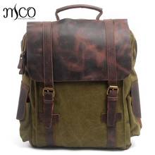 Men Casual Canvas Backpacks Vintage School Bags Young Large Capacity Travel Bag Women Mochila Leather Laptop Backpack Rucksack 2024 - buy cheap
