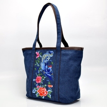 New national wind embroidered big bag female bag solid color canvas embroidery casual large capacity shoulder bag 2024 - buy cheap