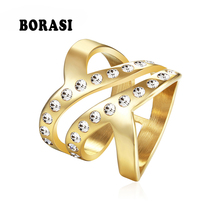 BORASI роскошное Золотое кольцо со слоном и кристаллами женские кольца из нержавеющей стали 316L кольца для годовщины вечерние НКИ свадебный подарок 2024 - купить недорого