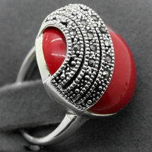 wholesale 16mm Red Carved Lacquer Marcasite 925 STERLING SILVER RING SIZE #7/8/9/10 2024 - buy cheap