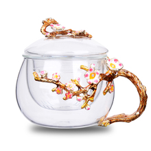 Taza de cristal creativa de color esmaltado, resistentes al calor tazas de agua, engrosamiento con tapa, filtración separadora, flor, té, regalo de boda 2024 - compra barato