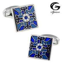 iGame Factory Price Retail Men's Cufflinks Copper Material Blue Retro Square Carving Design Enamel Cuff Links Free Shipping 2024 - buy cheap