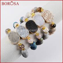 BOROSA Handcrafted Gold Colors Natural Crystal Drusy Titanium Rainbow Druzy With 10mm Rainbow Titanium Beads Bracelets G1396 2024 - buy cheap