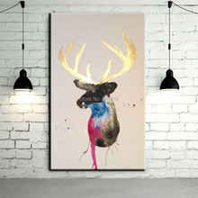 Hand Painted Golden Horn Deer Paintings Wall Painting Picture on Canvas Abstract Decor Animals Modern Oil Painting Hang Pictures 2024 - buy cheap