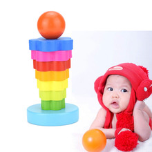 3D Blocks Rainbow Tower Ring Stacking Stack Up Nest Children Education Wooden Toys Funny Gadgets Interesting Toys For Children 2024 - buy cheap