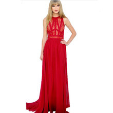 Vestido De Festa 2015 New Fashion Women Red Lace Chiffon Long Dress Sleeveless Crochet Maxi Dress Evening Club Prom Party Dress 2024 - buy cheap