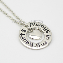 2015 New style "alway in my heart" Necklace Dog Paw Print Tag Heart hoop silver pendant necklace Wholesale Jewelry 2024 - buy cheap
