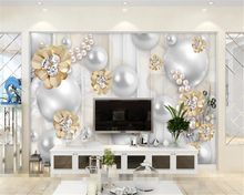 Beibehang  Custom Wallpaper Murals 3D Living Room Bedroom TV Background Gold Diamond Flower Stereo Pearl Jewelry 3D wallpaper 2024 - buy cheap