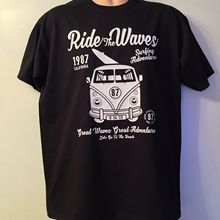 Camiseta masculina de alta qualidade t preto campervan passeio as ondas camiseta tamanho grande vdub tela dividida surfista o-pescoço adolescente 2024 - compre barato