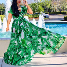 2020 Casual Green Maxi Dress Bohemian Leaf Print 4XL 5XL Plus Size Boho Summer Robe Women Dress Elegant Long Dresses Vestidos 3# 2024 - buy cheap