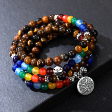 Vida da árvore 7 chakra tiger eye pedra pulseiras mulheres unissex natal presente de ano novo mala 108 buda cura frisado pulseira 2024 - compre barato