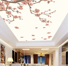 ¡De Fondo de techo en 3D! Murales de ciruelas rojas para sala de estar, papel de pared de vinilo impermeable para techo de dormitorio 2024 - compra barato