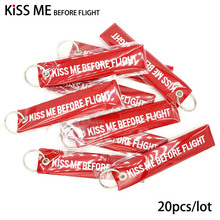 20Pcs/lot KISS ME BEFORE FLIGHT Embroidery Keychains For Women Bag Pendant Silver Metal Key Ring Car Luggage Tag Aviation Gifts 2024 - buy cheap