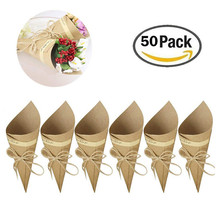 50Pcs/Lot Wedding Kraft Paper Cones Bouquet Retro Folding Confetti With Hemp Ropes DIY Decoration Gifts Packing Party Supplies 2024 - buy cheap