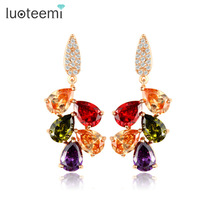 LUOTEEMI Hot Sale Mona Lisa Multicolor AAA Cubic Zircon Wedding Drop Earrings for Women Champagne Gold-Color Wholesale Jewelry 2024 - buy cheap