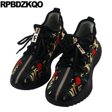 Runway European Skate Black Men Shoes Italy Brand Floral Luxury Sneakers Hip Hop Zipper Italian Trainers Embroidery Metal Flower 2024 - buy cheap