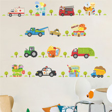 Desenhos animados trator caminhão carros tráfego adesivos de parede para o quarto das crianças decoração para casa diy rodapé parede mural arte pvc decalques 2024 - compre barato